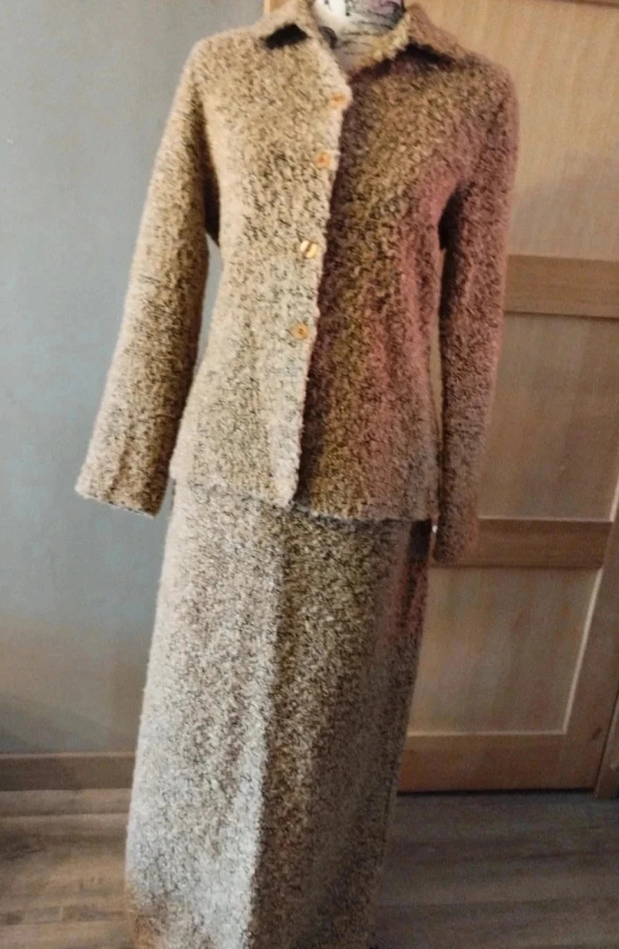 Ensemble veste+longue jupe marron/doré, Jacqueline Riu T38